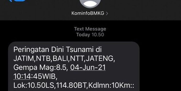 Beredar SMS Adanya Gempa dan Tsunami, Ini Penjelasan BMKG