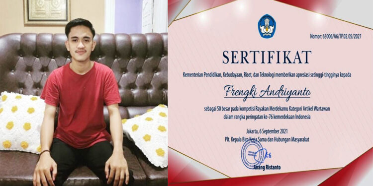Frengki Andriyanto Sabet Piagam Dari Kemendikbud Ristek